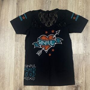 Sinful Black Tee with Orange and Teal Accents